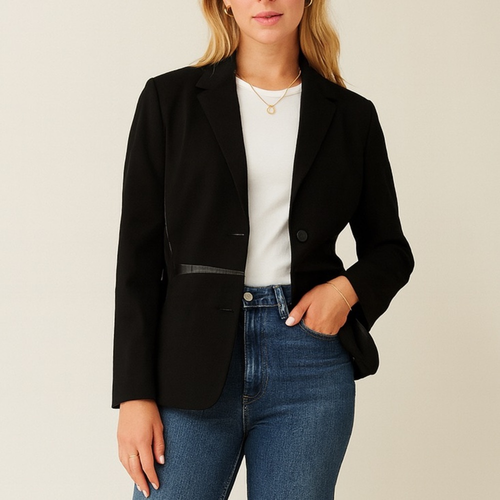 Doncaster Leather Trim Black‎ Women's Blazer Size 10